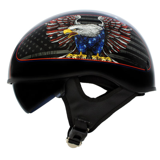 Hot Leathers HLD1037 Gloss Black Up Wing Eagle USA Advanced DOT Unisex Half Helmet w/ Drop Down Visor