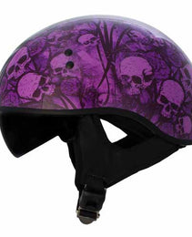 Hot Leathers HLD1039 Gloss Black Purple Skull Bouquet Advanced DOT Unisex Half Helmet with Drop Down Tinted Visor