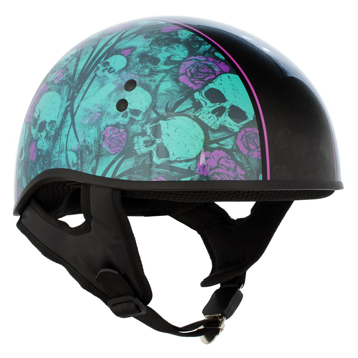 Hot Leathers HLD1041 Gloss Black Skull Bones Bolt Advanced DOT Approved Half Helmet Biker