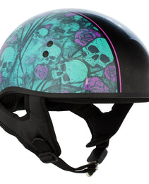 Hot Leathers HLD1041 Gloss Black Skull Bones Bolt Advanced DOT Approved Half Helmet Biker