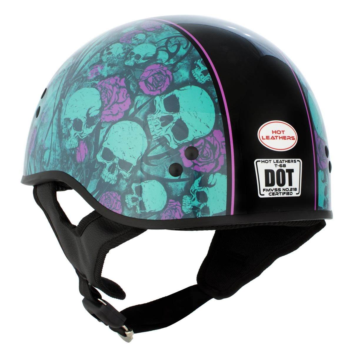 Hot Leathers HLD1041 Gloss Black Skull Bones Bolt Advanced DOT Approved Half Helmet Biker