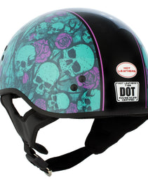 Hot Leathers HLD1041 Gloss Black Skull Bones Bolt Advanced DOT Approved Half Helmet Biker