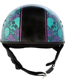 Hot Leathers HLD1041 Gloss Black Skull Bones Bolt Advanced DOT Approved Half Helmet Biker