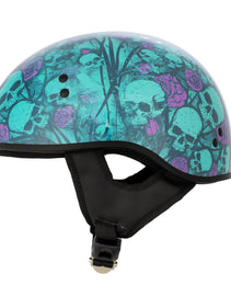 Hot Leathers HLD1041 Gloss Black Skull Bones Bolt Advanced DOT Approved Half Helmet Biker