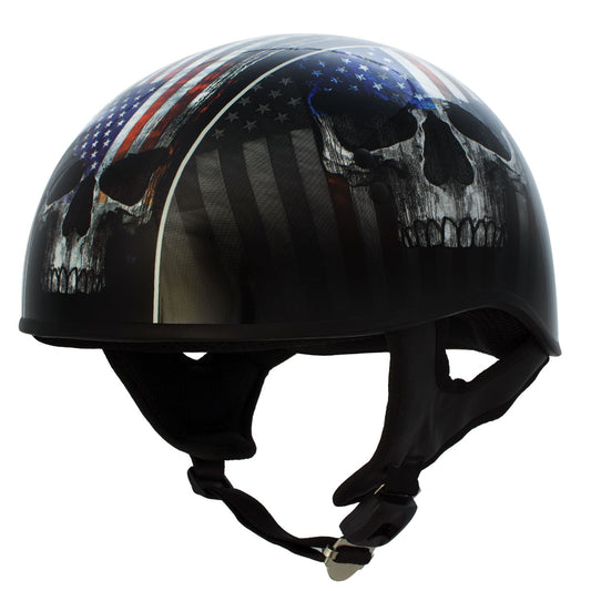 Hot Leathers HLD1042 Gloss Black Warrior Bullet Advanced DOT Approved Skull Half Helmet Biker