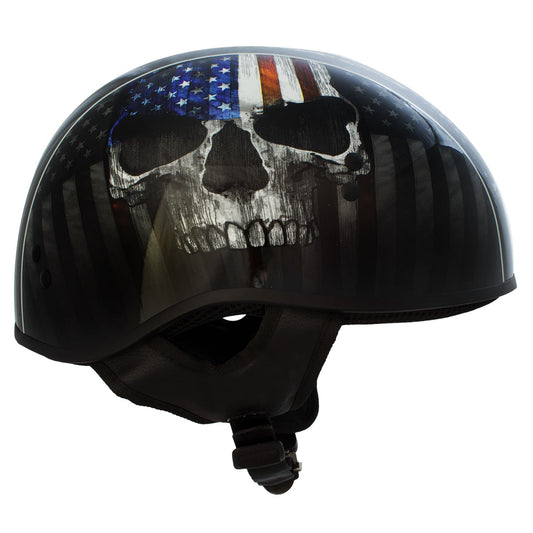 Hot Leathers HLD1042 Gloss Black Warrior Bullet Advanced DOT Approved Skull Half Helmet Biker