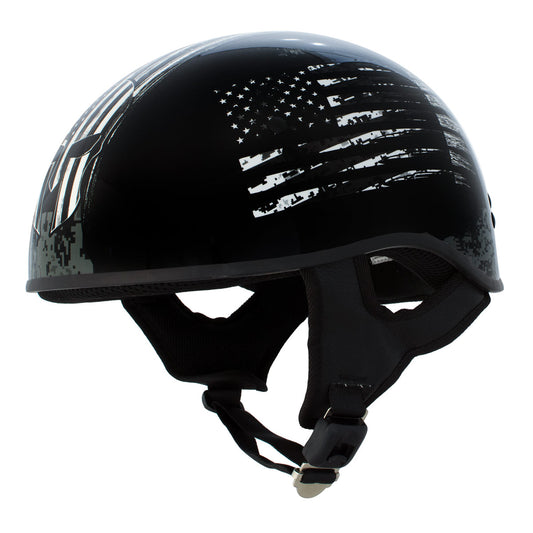 Hot Leathers HLD1043 Gloss Black Black and White Warrior Bullet Advanced DOT Skull Half Helmet