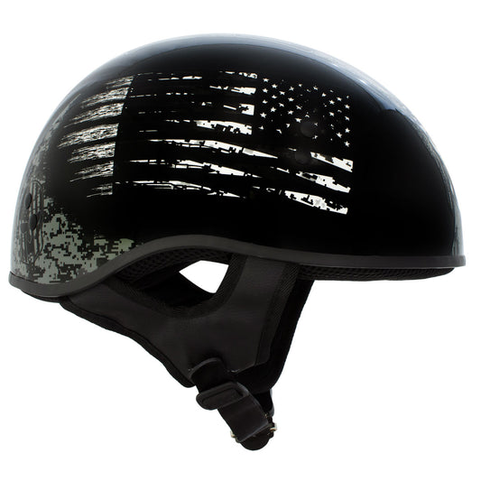 Hot Leathers HLD1043 Gloss Black Black and White Warrior Bullet Advanced DOT Skull Half Helmet