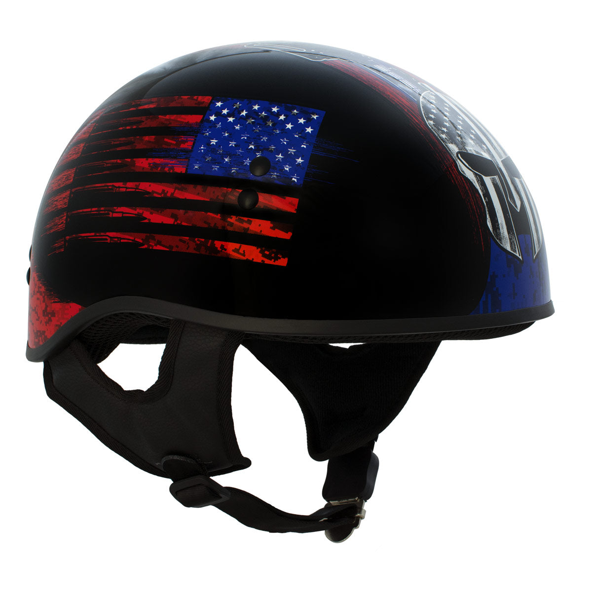 Hot Leathers HLD1044 Gloss Black Warrior Bullet Advanced DOT Skull Half Helmet Biker