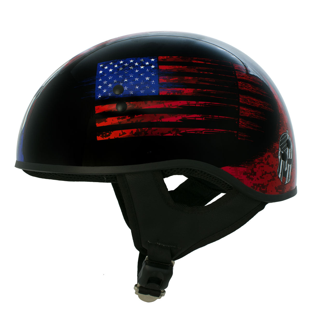 Hot Leathers HLD1044 Gloss Black Warrior Bullet Advanced DOT Skull Half Helmet Biker