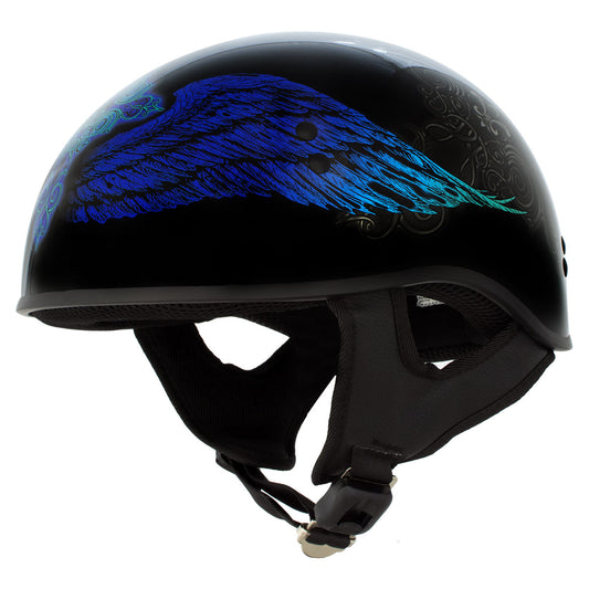 Hot Leathers HLD1045 Gloss Black Cross De Lis Advanced DOT Approved Skull Half Helmet Biker