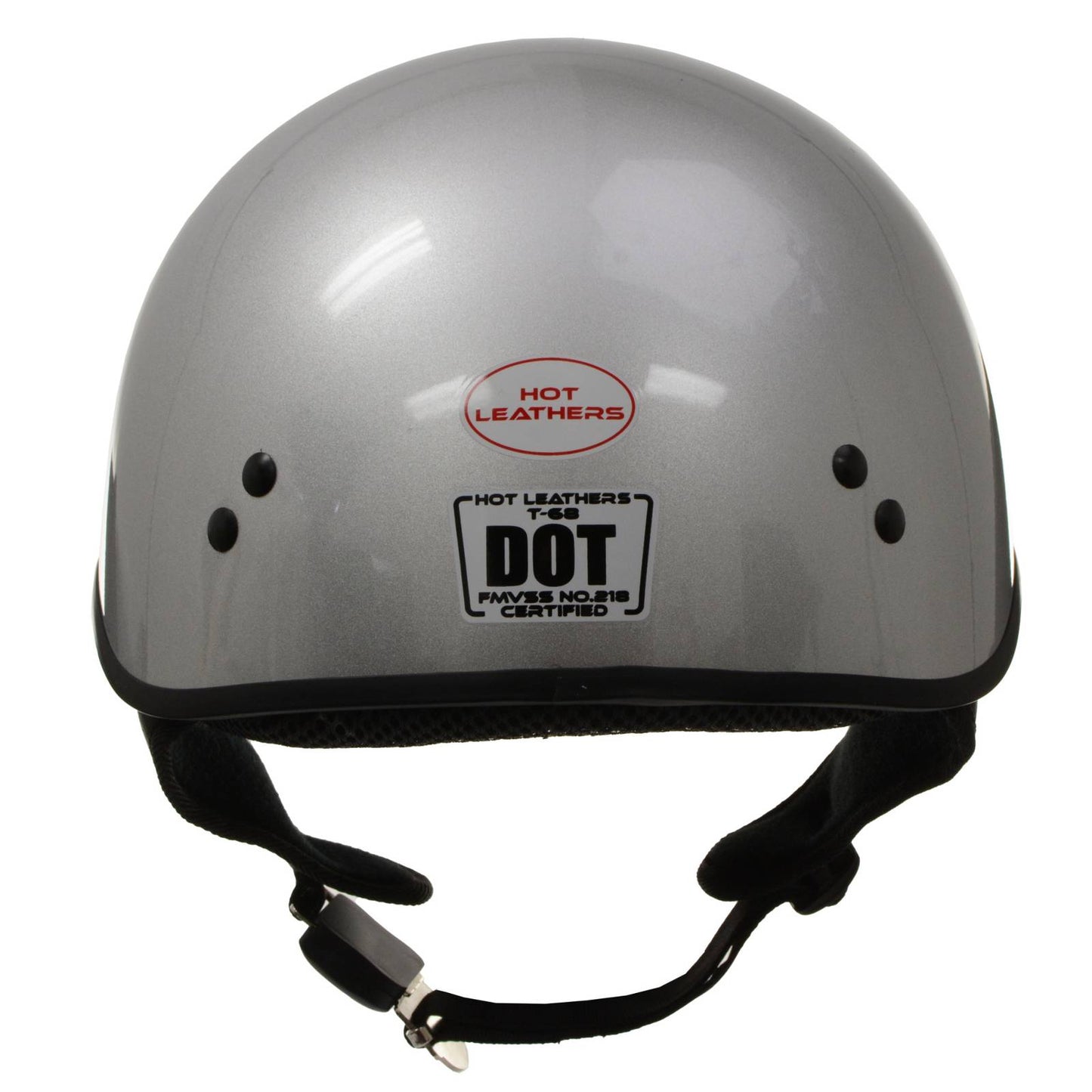 Hot Leathers HLD1050 'Glossy Silver' Motorcycle DOT Approved Skull Cap Half Helmet for Men and Women Biker