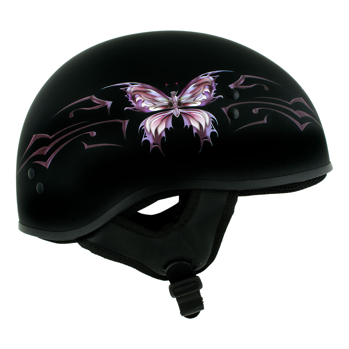 Daytona Helmets Motorcycle Half Helmet Skull Cap, Medium, Gloss Black, Butterfly deals