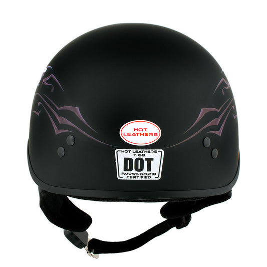 Hot Leathers HLD1052 DOT Skull Cap Half Helmet - Flat Black with Purple Butterfly Design Bikers