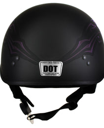 Hot Leathers HLT70 'Purple Butterfly' Flat Black Advanced DOT Motorcycle Half Face Biker Helmet