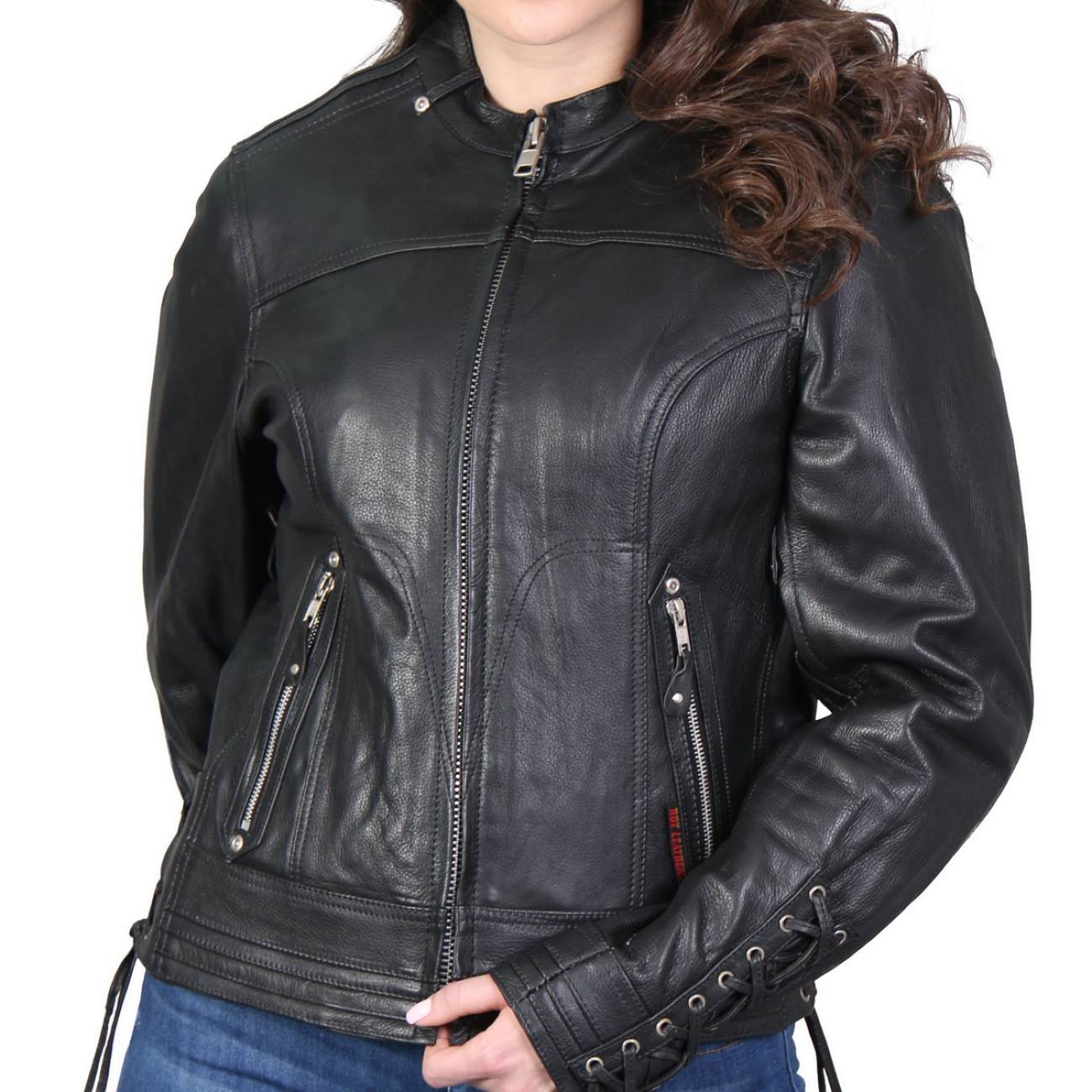 Hot Leathers JKL1025 Ladies Lace Up Sleeves Leather Jacket LeatherUp USA