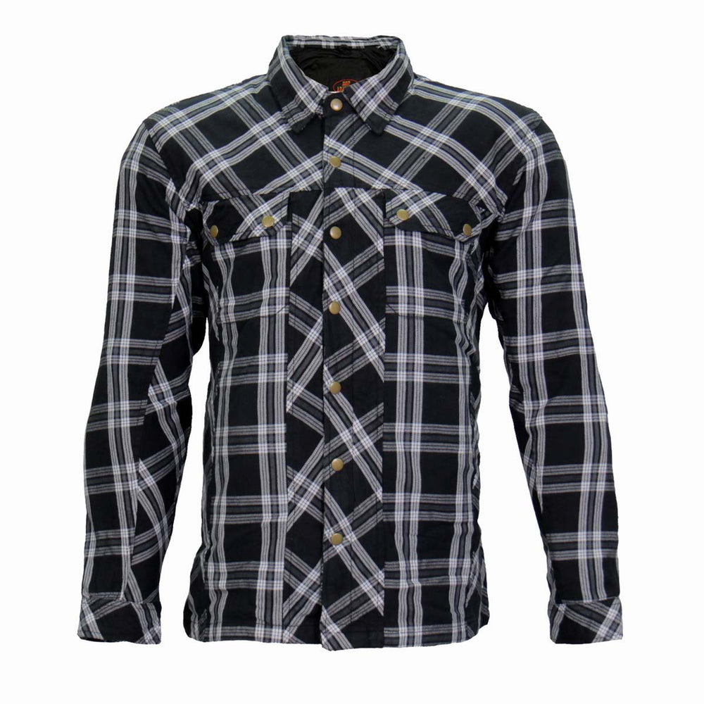 Hot Leathers JKM3002 Men's Black and White Flannel Motorcycle Shirt-Jacket w/ CE Armor Protection