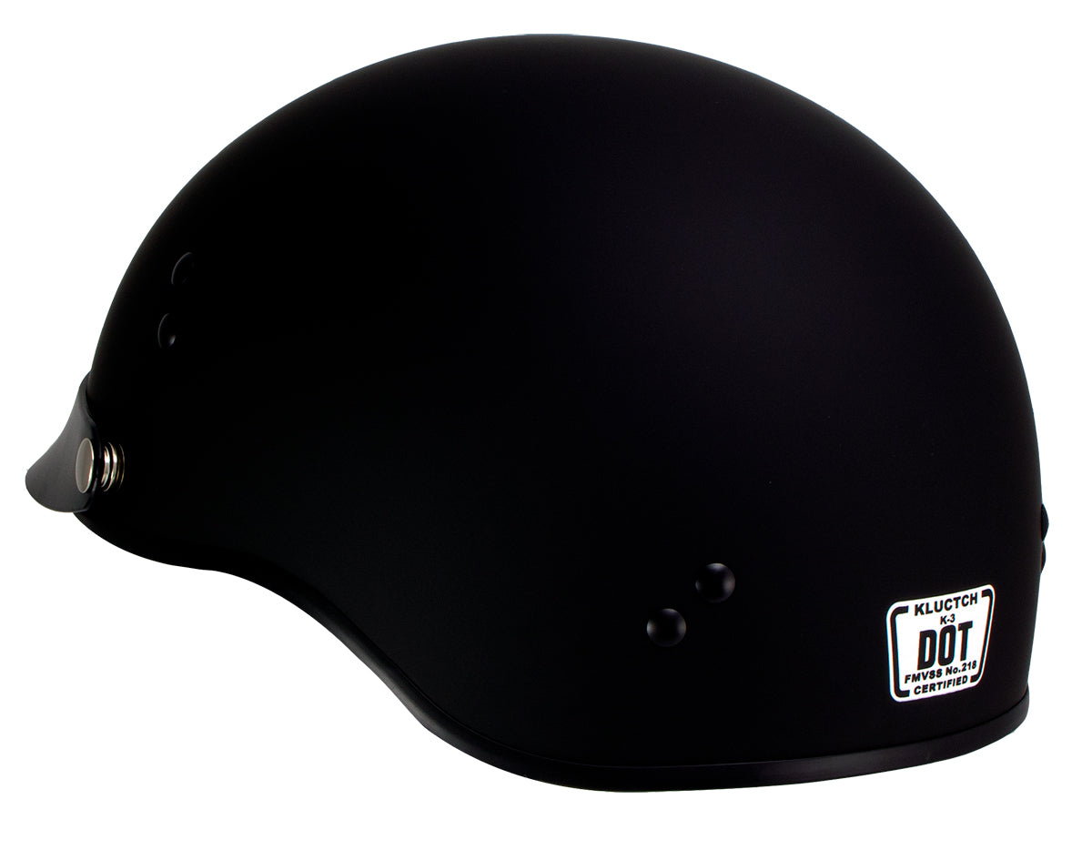 Klutch K-3 'Cruise' Flat Black Half Face Motorcycle Helmet with Snap On Visor