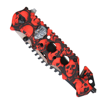 Hot Leathers Red Skulls Tactical Knife KNA1159