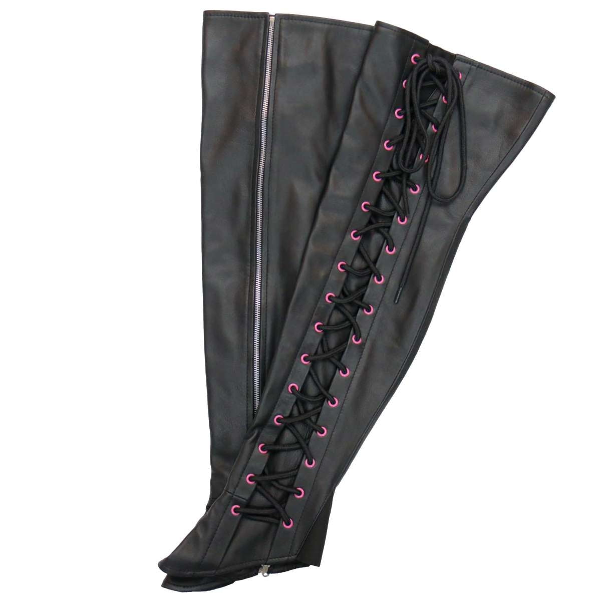 Hot Leathers LCU1005 Ladies Black Lambskin Leather Leggings with Pink Side Lace