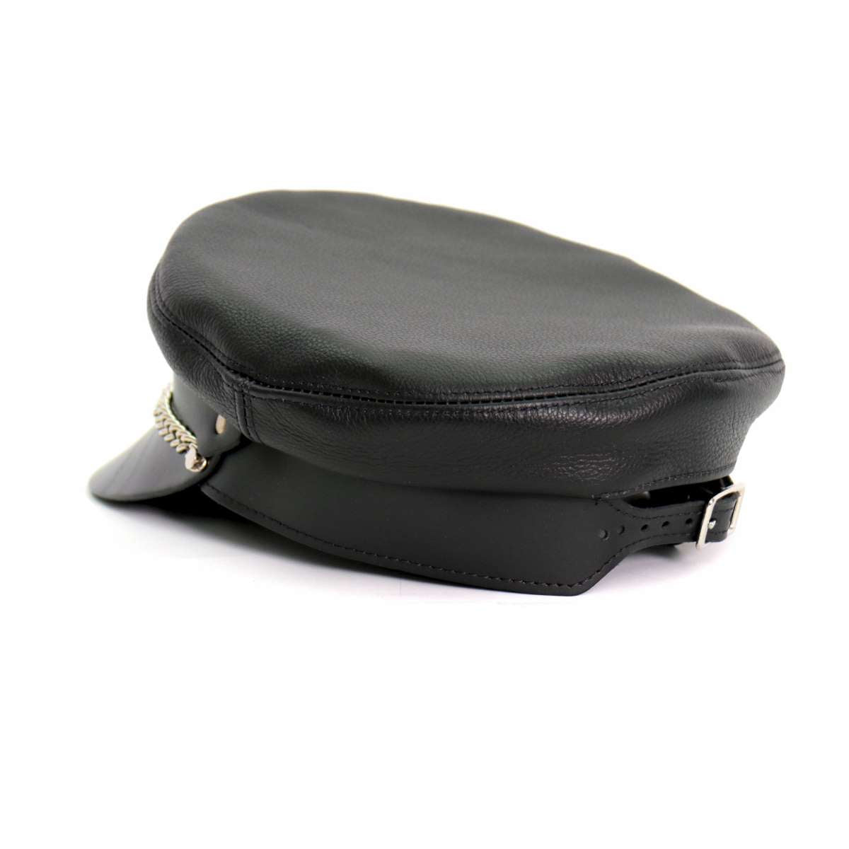 Hot Leathers Flat Top Biker Leather Cap With Chain LHA2004