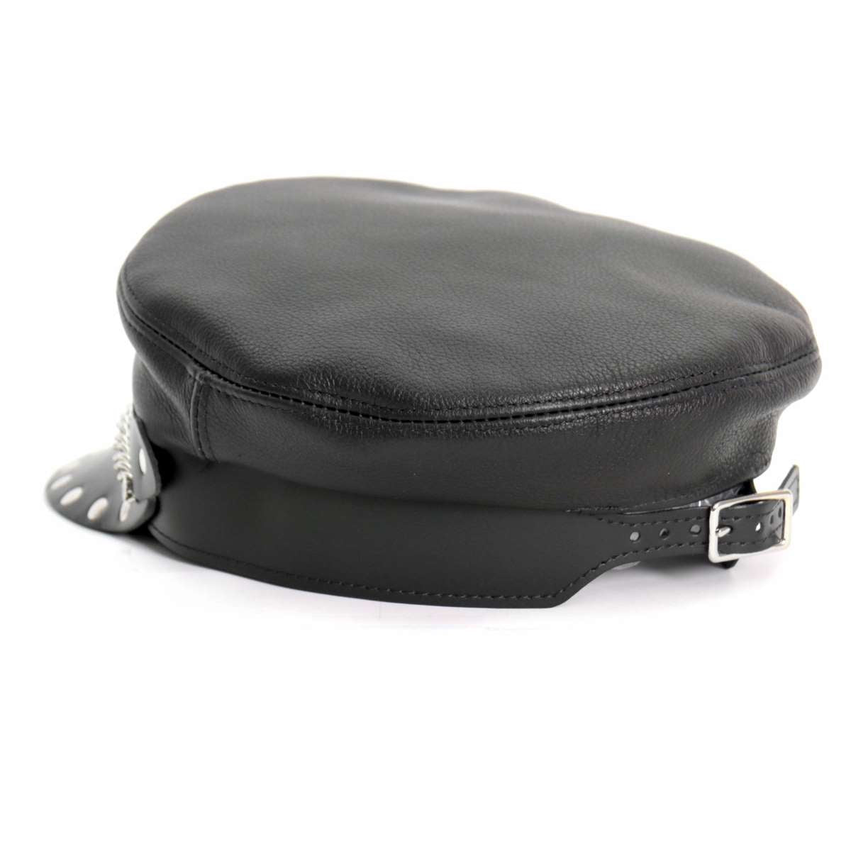 Hot Leathers Flat Top Biker Leather Cap with Rivets LHA2005