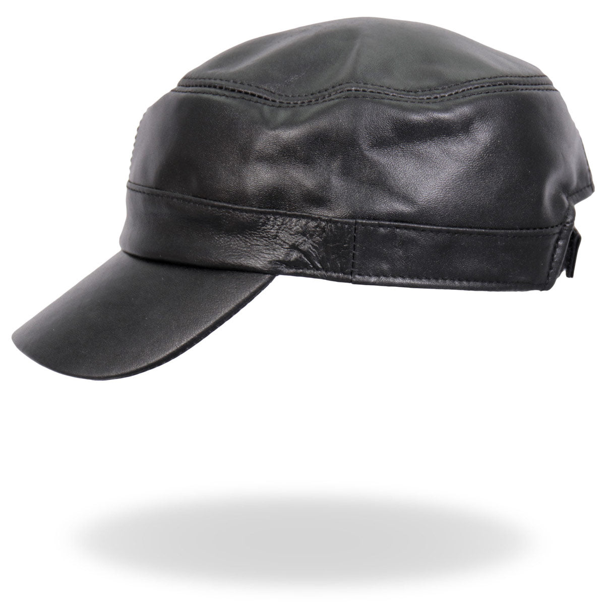 Hot Leathers LHA2007 Black Leather Cadet Cap LeatherUp USA