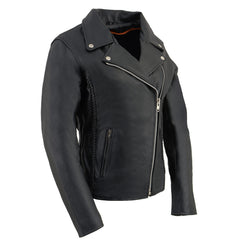 Milwaukee Leather LKL2710 Women's Classic Black Braided Motorcycle Jacket with Studded Back