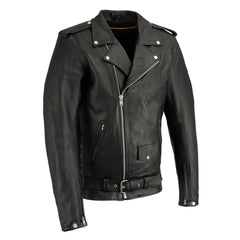 Milwaukee Leather LKM1711TALL Men's Black Tall-Sizes Side Lace Police Style  Leather Jacket