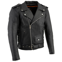 Milwaukee Leather LKM1775 Men's Black Leather Vintage Brando Style Motorcycle Riders Jacket with Side Laces