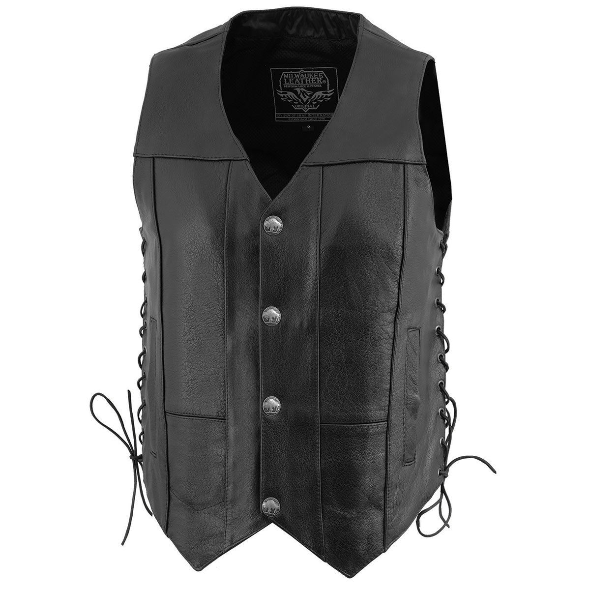 Milwaukee Leather LKM3701 Men's Black Leather Classic V-Neck ...