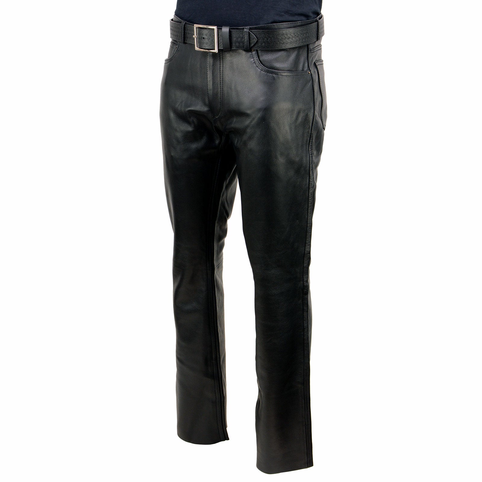 Mens Motorcycle Black Leather Pants Jeans Style Motorcycle Riding Pants for  Biker with 5 Pockets 