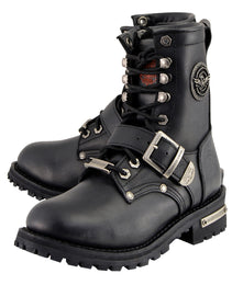 Milwaukee Leather MBL201 Women's Black Leather Lace-Up Motorcycle Rider Boots w/ Buckles