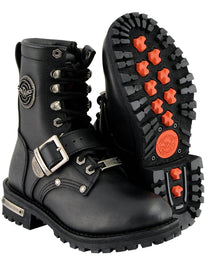 Milwaukee Leather MBL201 Women's Black Leather Lace-Up Motorcycle Rider Boots w/ Buckles