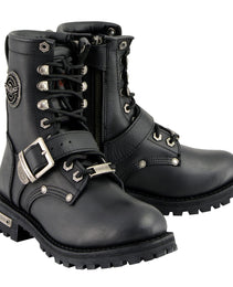 Milwaukee Leather MBL201 Women's Black Leather Lace-Up Motorcycle Rider Boots w/ Buckles