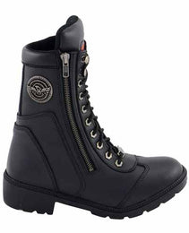 Milwaukee Leather MBL9301 Women's Black Lace-Up Motorcycle Biker Riding Boots with Side Zipper Entry