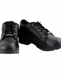 Milwaukee Leather MBL9311 Women's Black Leather Lace-Up Motorcycle Riding Shoes with Anti-Slip Outsole