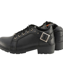 Milwaukee Leather MBL9311 Women's Black Leather Lace-Up Motorcycle Riding Shoes with Anti-Slip Outsole