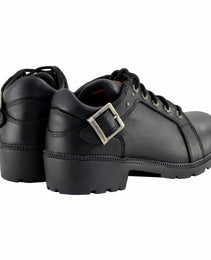 Milwaukee Leather MBL9311 Women's Black Leather Lace-Up Motorcycle Riding Shoes with Anti-Slip Outsole