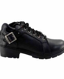 Milwaukee Leather MBL9311 Women's Black Leather Lace-Up Motorcycle Riding Shoes with Anti-Slip Outsole