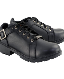 Milwaukee Leather MBL9311 Women's Black Leather Lace-Up Motorcycle Riding Shoes with Anti-Slip Outsole