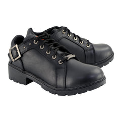 Milwaukee Leather MBL9311 Women's Black Leather Lace-Up Motorcycle Riding Shoes with Anti-Slip Outsole