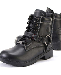 Milwaukee Leather MBL9312 Women's Black Leather Lace-Up 7-Inch Harness Motorcycle Rider Boots w/ Buckle