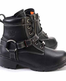 Milwaukee Leather MBL9312 Women's Black Leather Lace-Up 7-Inch Harness Motorcycle Rider Boots w/ Buckle