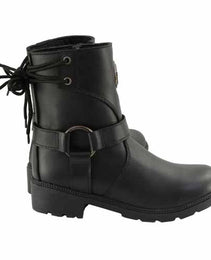 Milwaukee Leather MBL9313 Women's Black Leather Harness Zip-Up Motorcycle Rider Boots w/ Back Laces