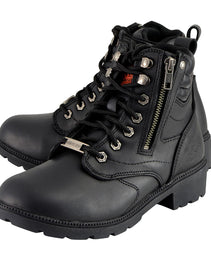 Milwaukee Leather MBL9320W Women's Black Premium Leather Wide-Width Lace-Up Motorcycle Rider Boots