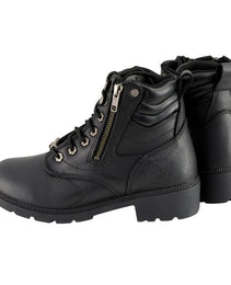 Milwaukee Leather MBL9320W Women's Black Premium Leather Wide-Width Lace-Up Motorcycle Rider Boots