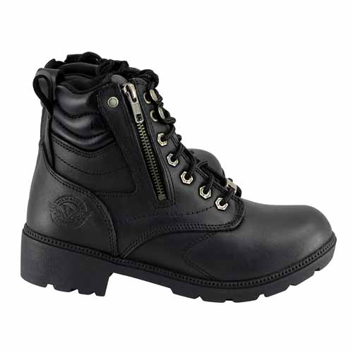 Milwaukee Leather MBL9320 Women's Premium Black Leather Lace-Up Motorycle Riding Boots with Side Zipper