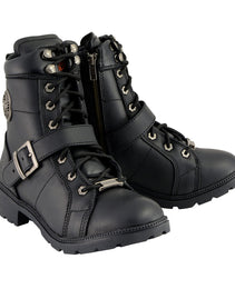 Milwaukee Leather MBL9325W Women's Premium Black Leather Lace-Up Motorcycle Biker Rider Boots in Wide Width Size