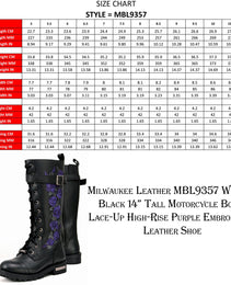 Milwaukee Leather MBL9357 Women's Black 14” Tall Motorcycle Boots Lace-Up High-Rise Purple Embroidered Leather Shoe